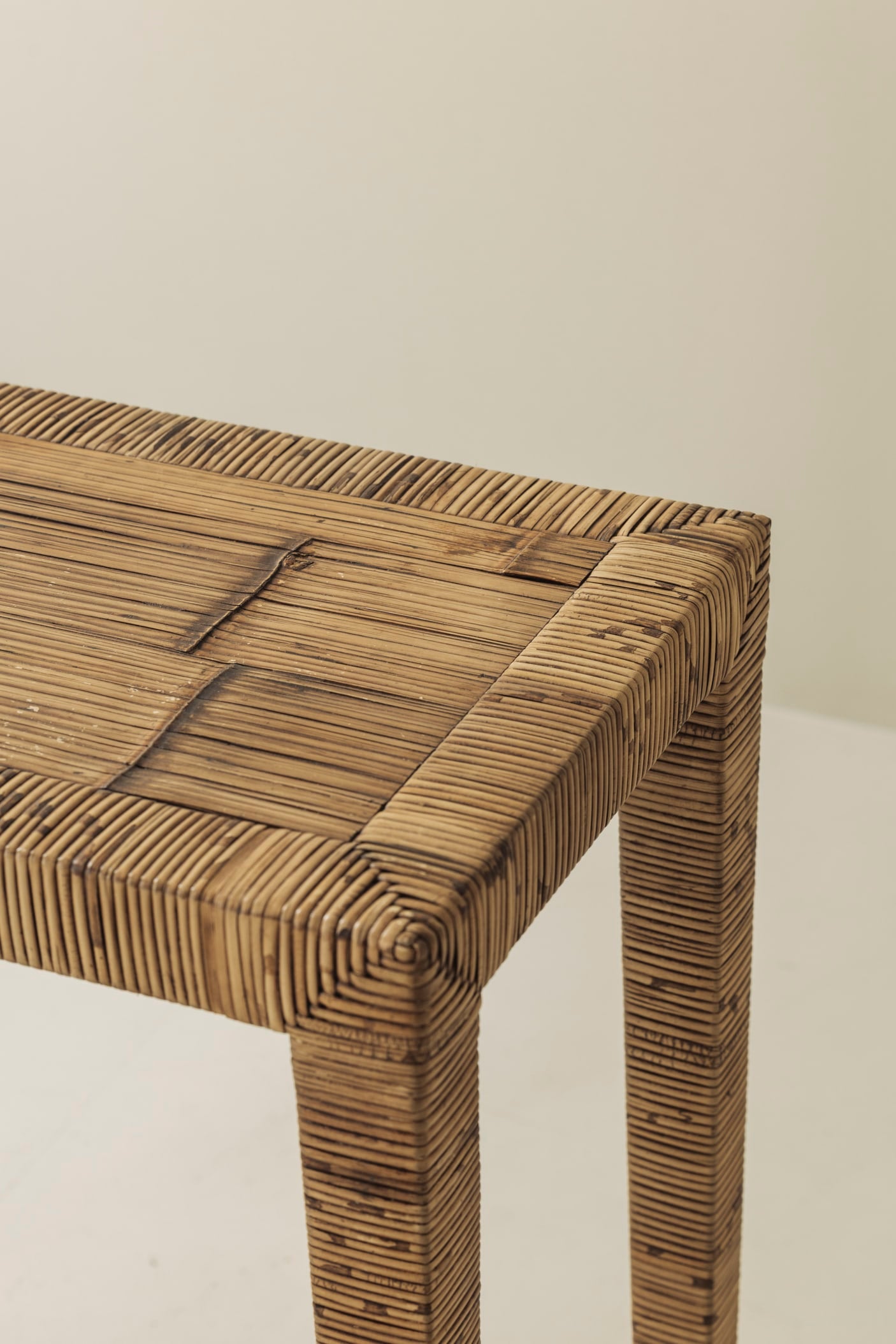 Exceptional French Rattan Wrapped Console Table, 1970s — view 9