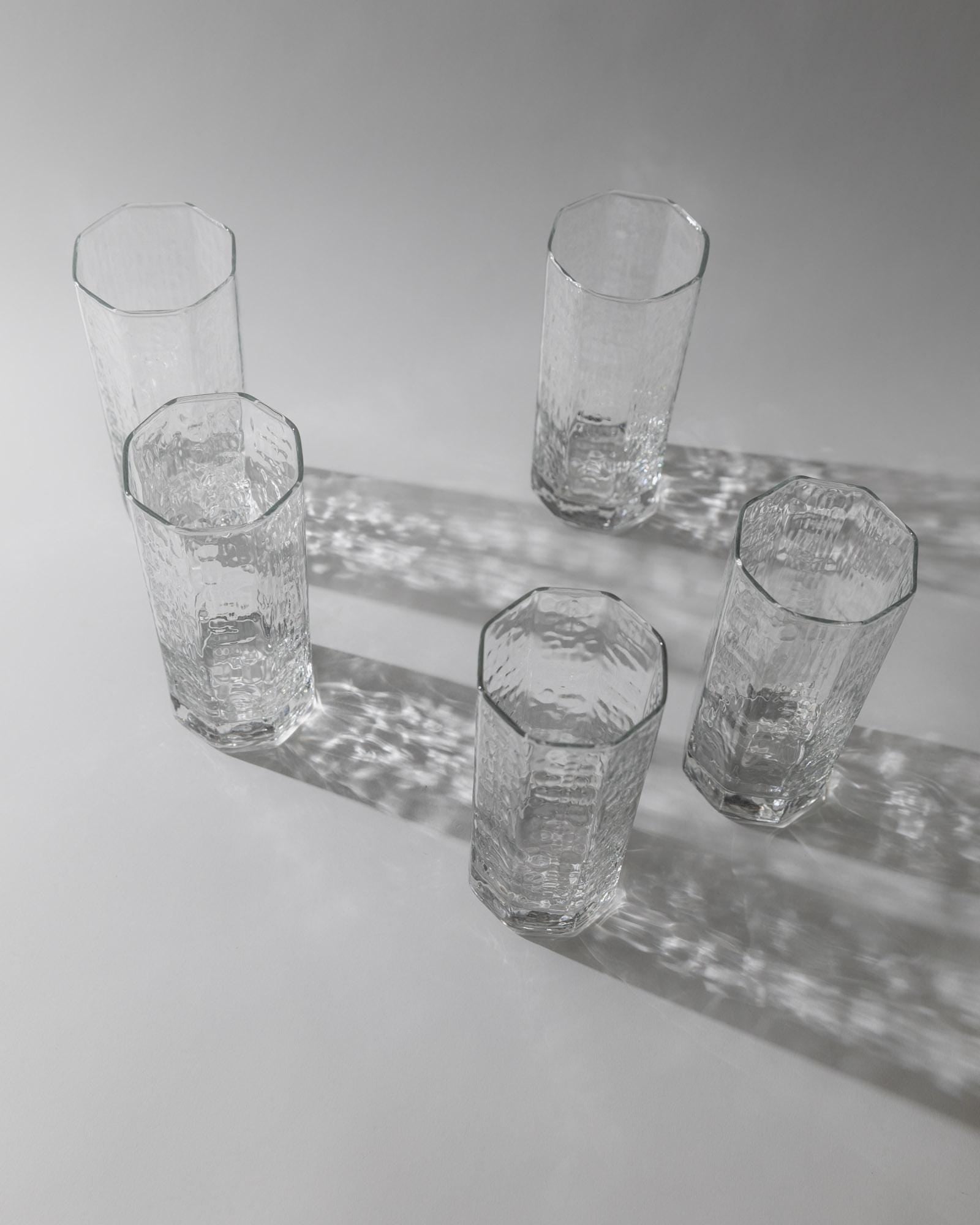 1970s Drinking Glasses Set of 5 by Luminarc — back view showing textured glass design