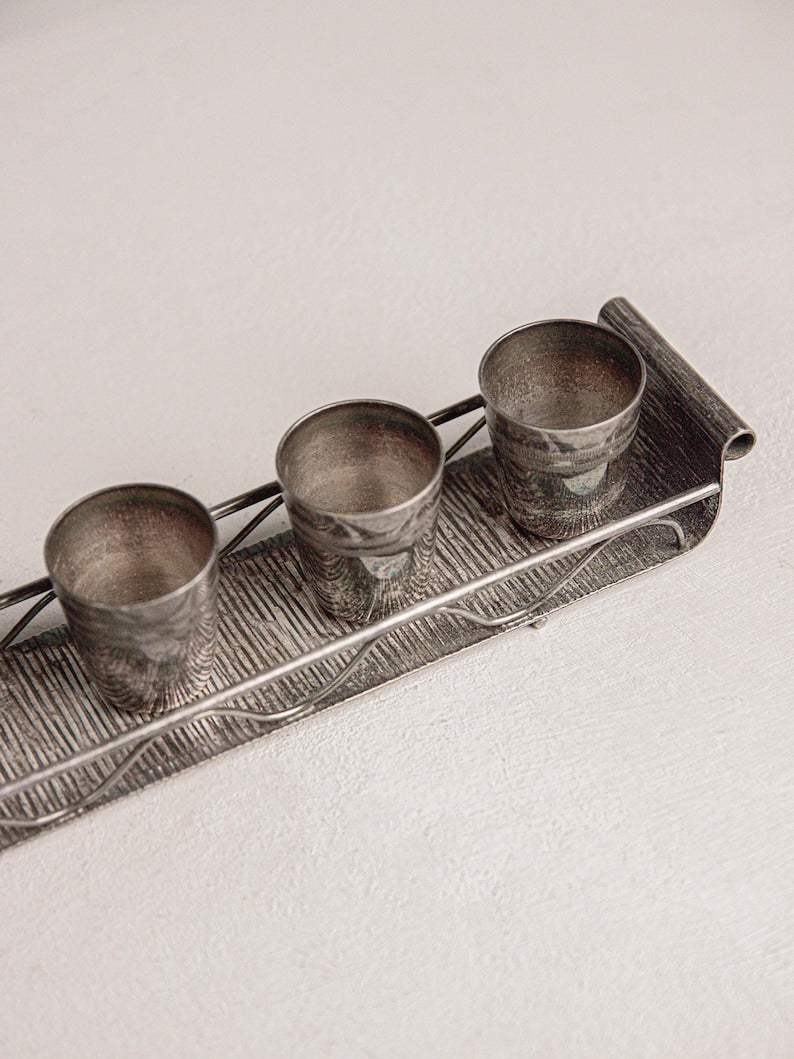 Vintage Polish Imago Artis Shot Glass Set — side angle