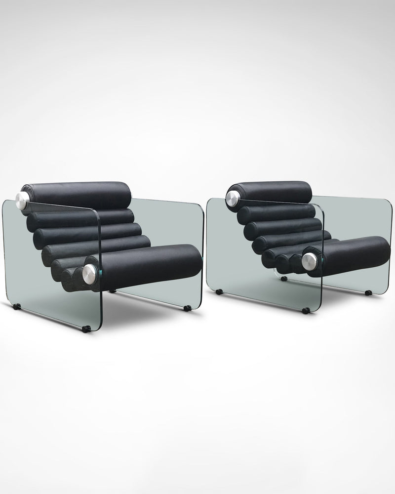 Hyaline leather and glass armchair by Fabio Lenci for Comfortline Italy 1960s, set of 2 by Redesignable | The Oblist — black