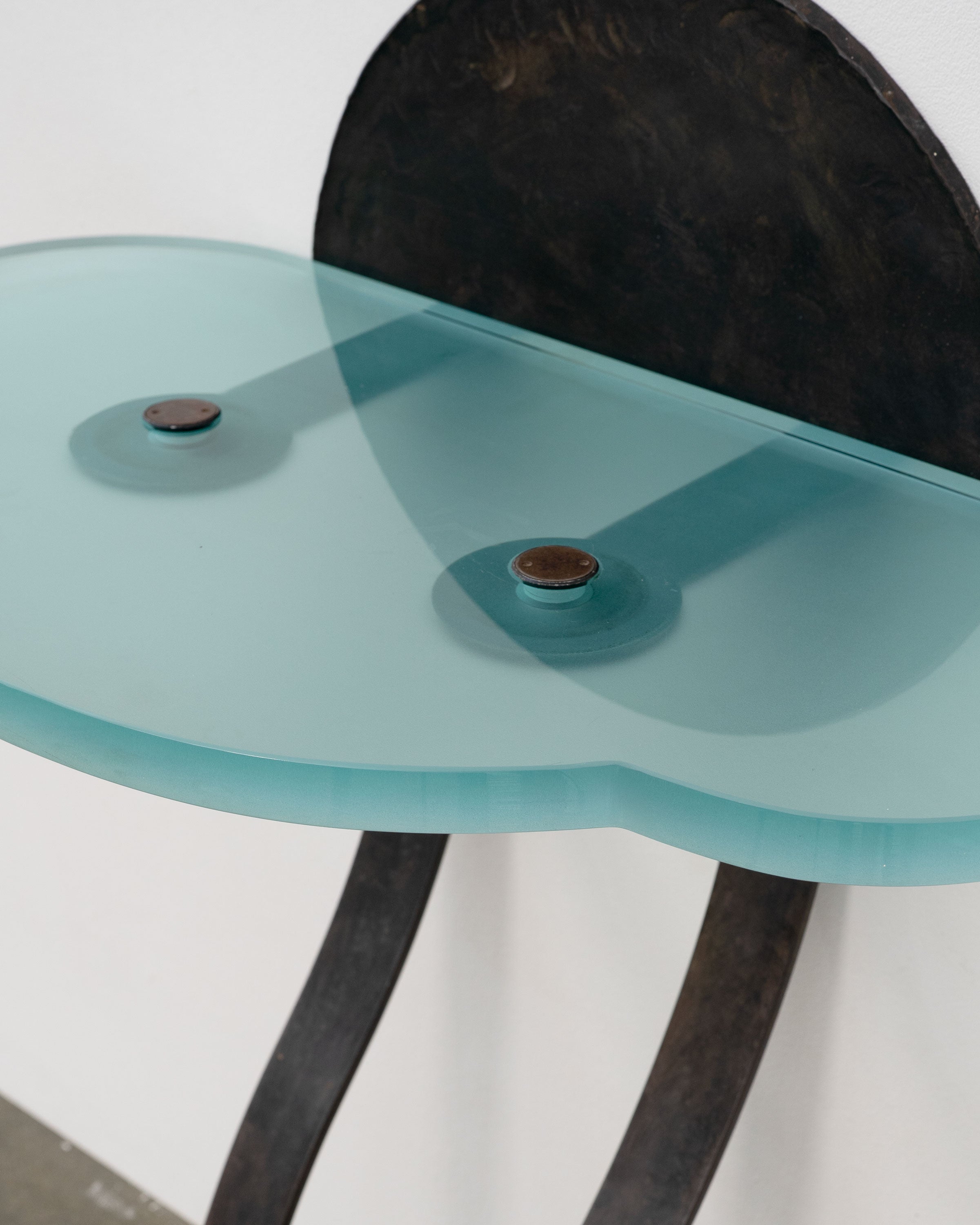Wrought Iron and Cast Glass Leaning Console Table