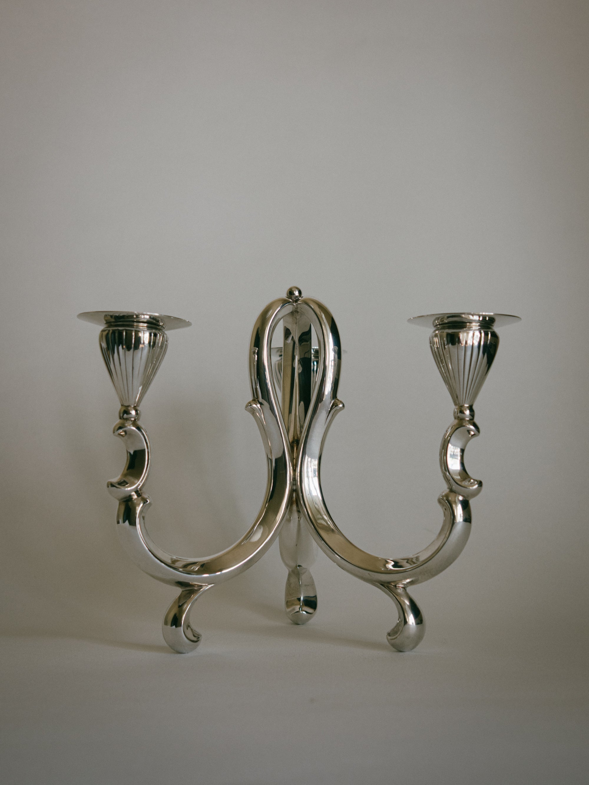 Vintage German Silver-Plated 3-Light Scroll Candelabra (Lutz & Weiss Style) c. 1970s by Trove Paris | The Oblist
