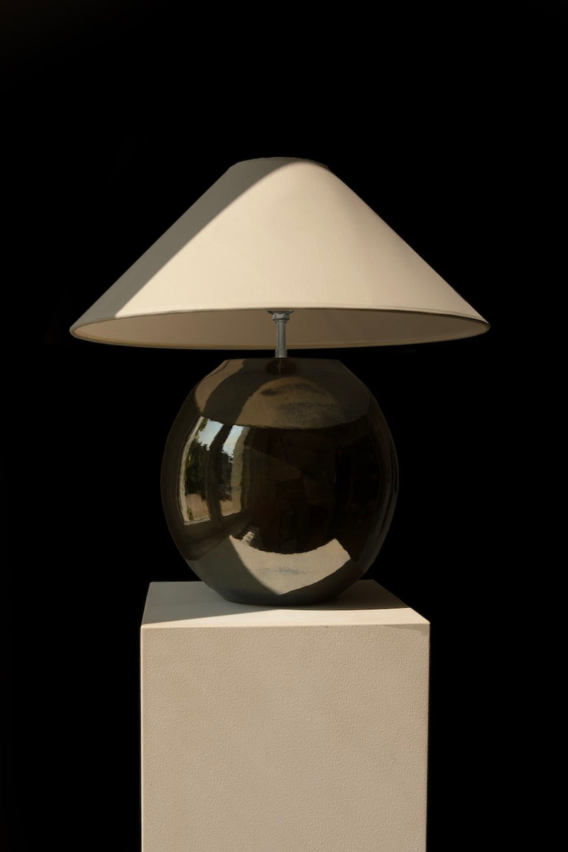 Luna Table Lamp in Chrome — close-up of ceramic base and shade