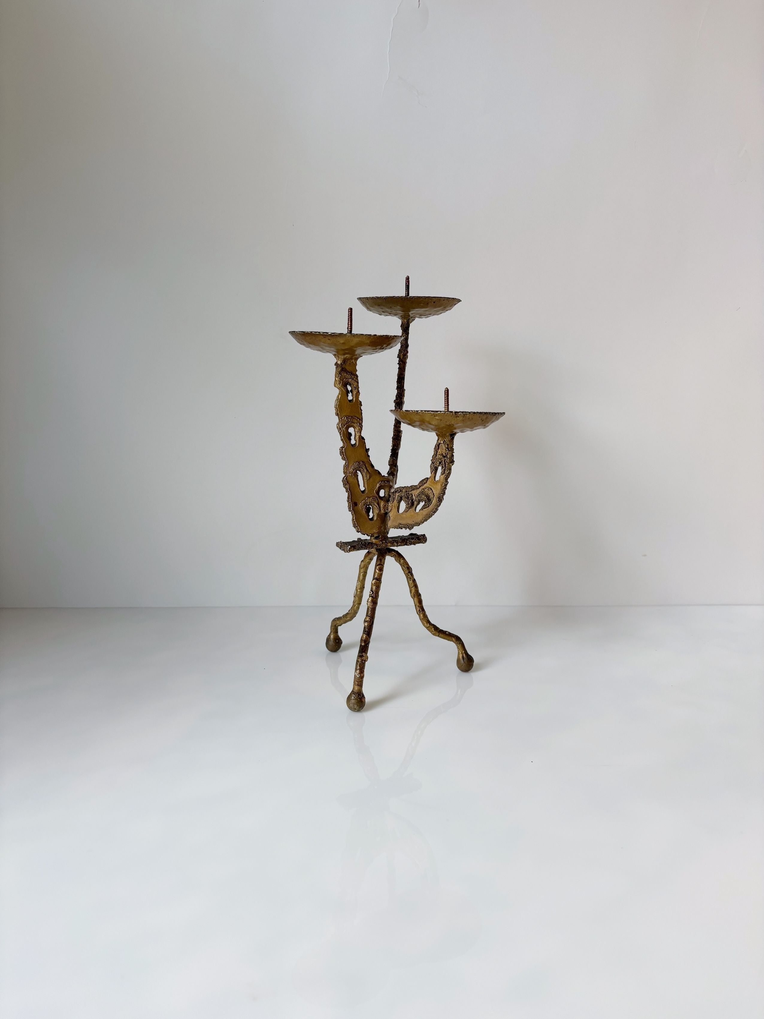 Torched Metal 3 arm Artisan Candleholder, Brutalist Poland