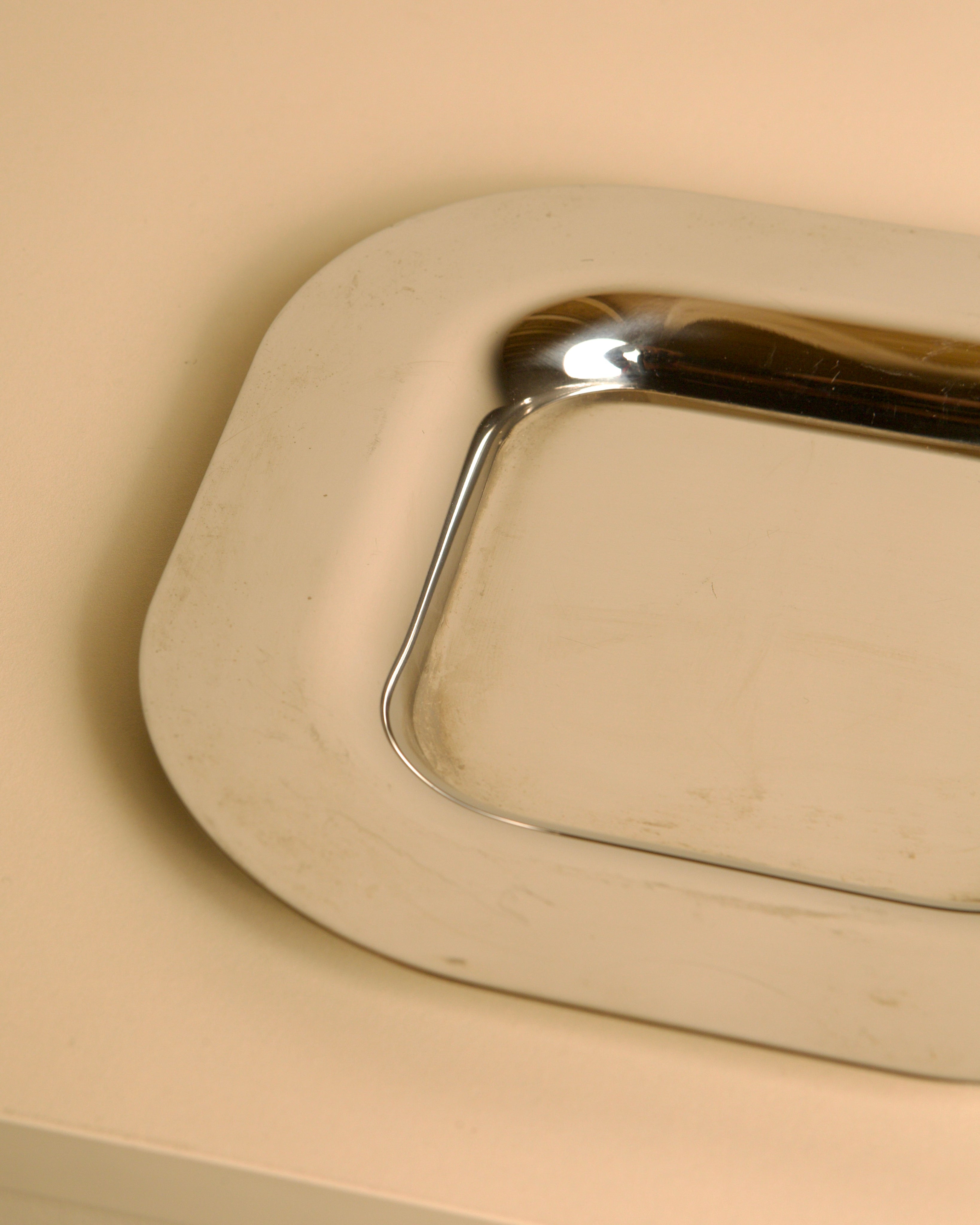 Plateau à bibelots carré en acier inoxydable par Sambonet, années 1980