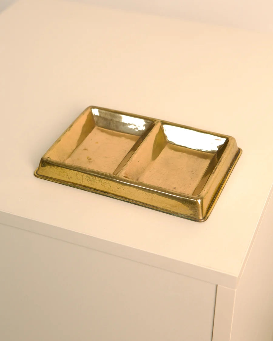 Vintage Gucci bronze metal vide-poche with leather compartments