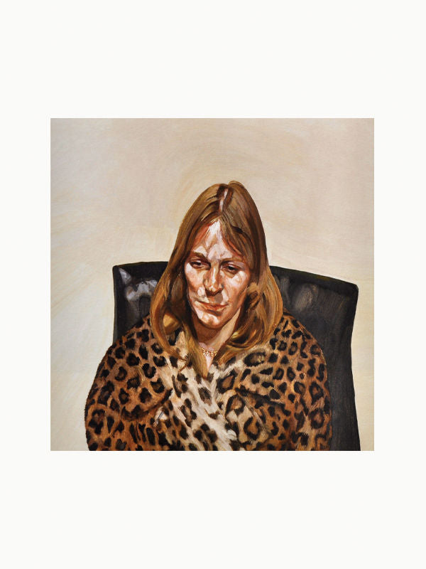 Lucian Freud: New Perspectives — portrait with leopard print shawl in neutral setting