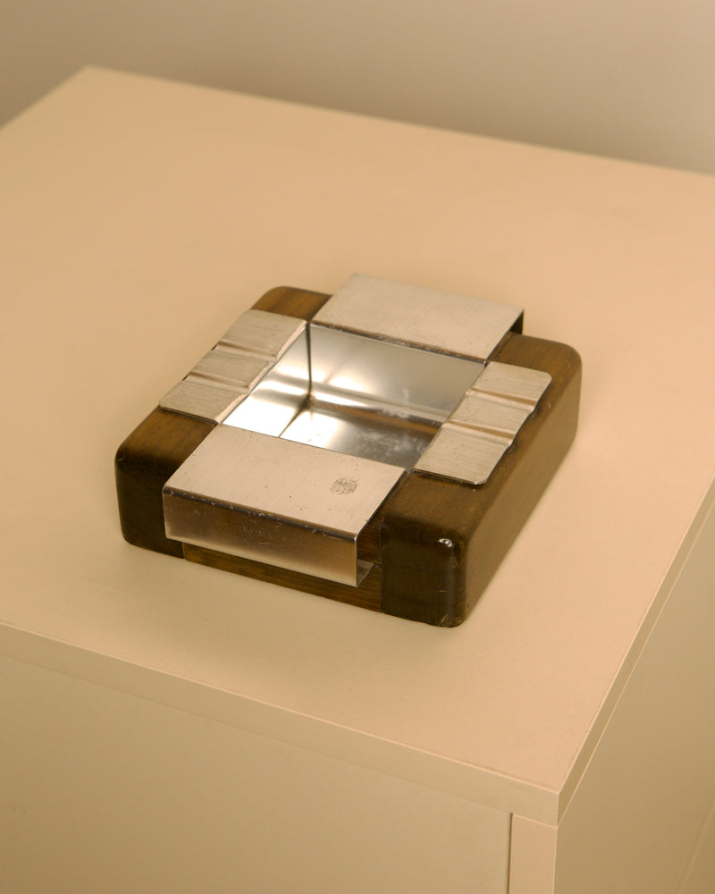 Italian Wood and Brushed Metal Ashtray, 1980s  by Treaptyque | The Oblist