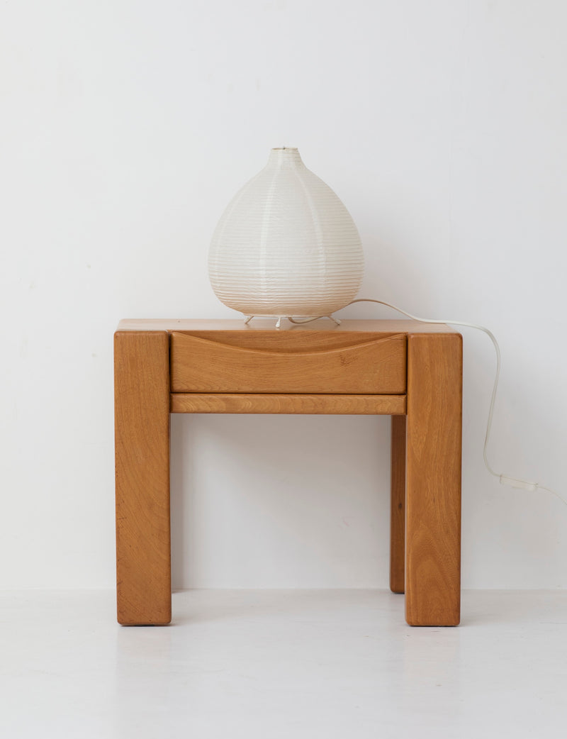Minimalist Solid Elm Bedside Table with Drawer by Maison Regain, France, 1980s by DIG IN JAPAN | The Oblist