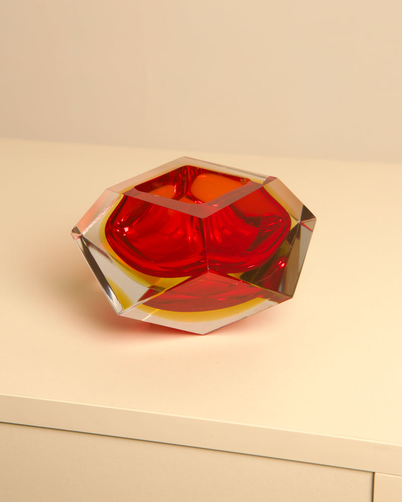 Red and amber Murano glass Diamond vide poche by Flavio Poli 1960s