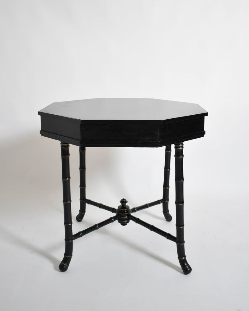 Faux Bamboo Octogonal Table, 1910s by Barracuda Interiors | The Oblist — black finish, vintage design