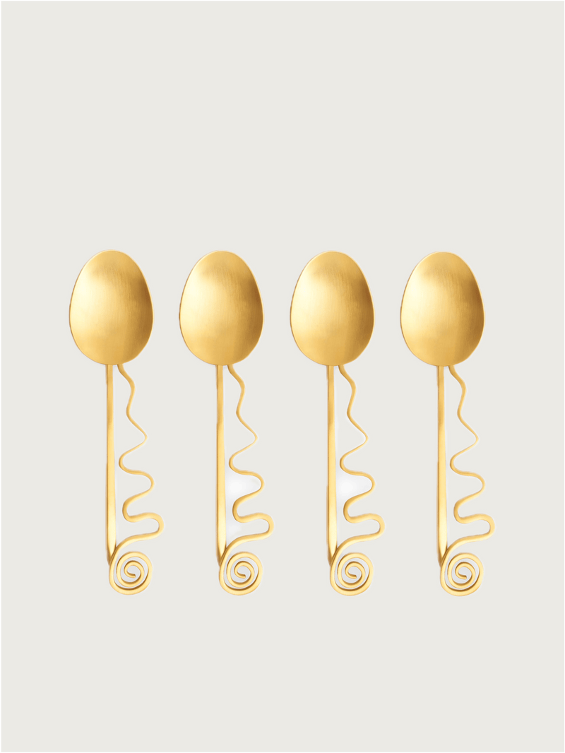 Set of 4 Spirale Cocktail Spoons by Lobjet | The Oblist — gold metal finish