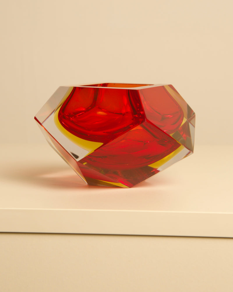 Red and amber Murano glass Diamond tray by Flavio Poli, 1960s design