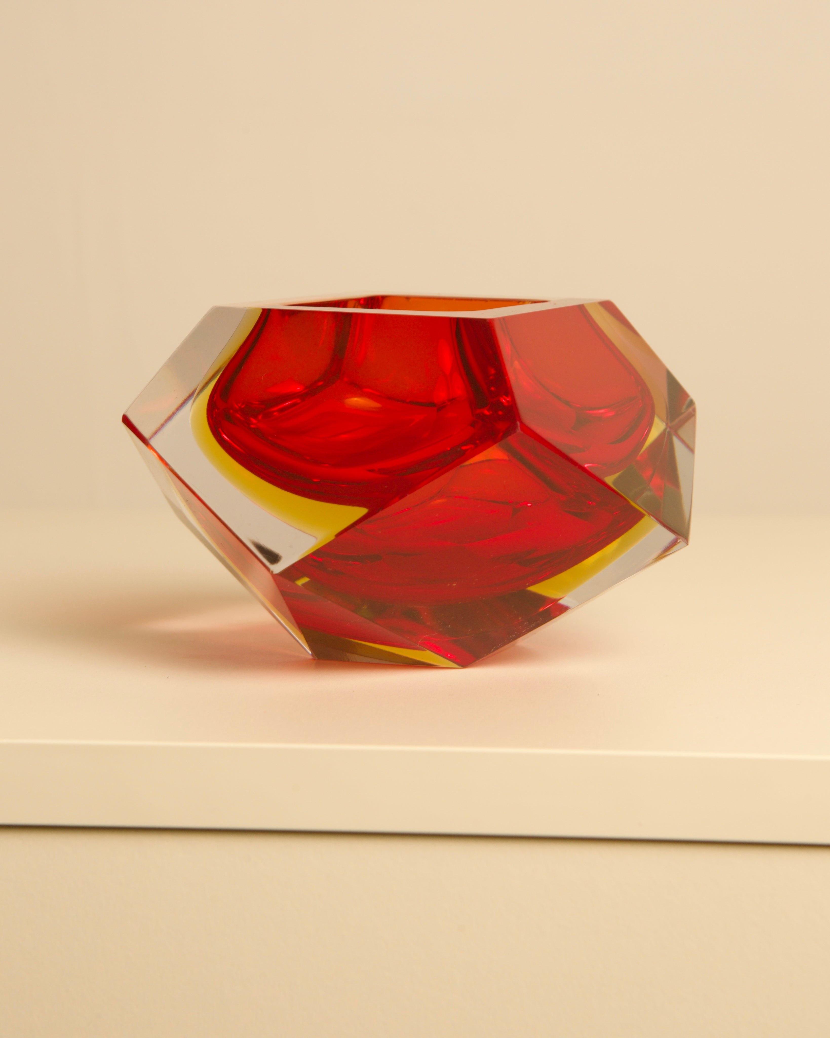 Red and amber Murano glass Diamond tray by Flavio Poli, 1960s design