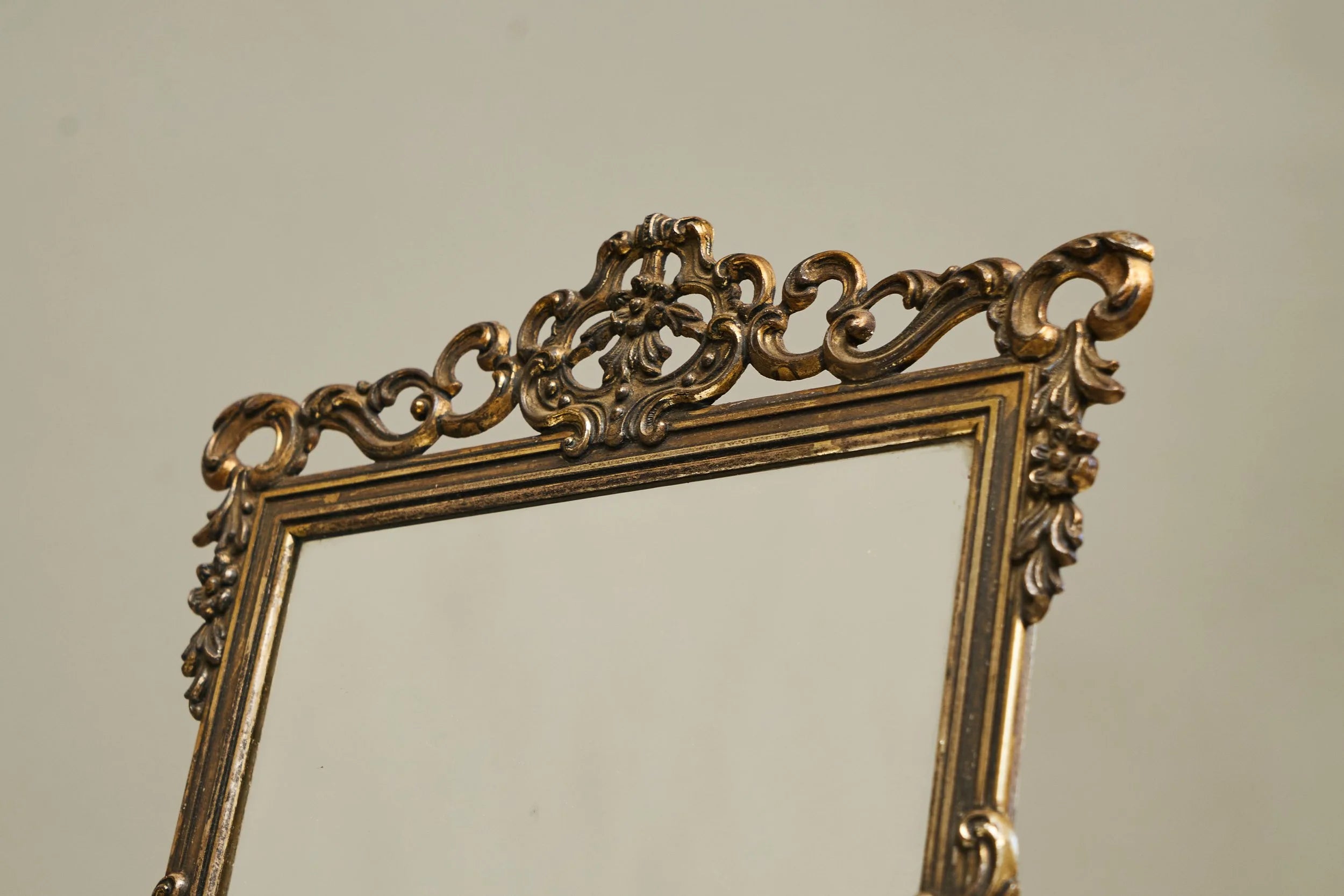 Ornate Italian Table Mirror in Patinated Silver Plated Brass, Mid 20th Century — in context