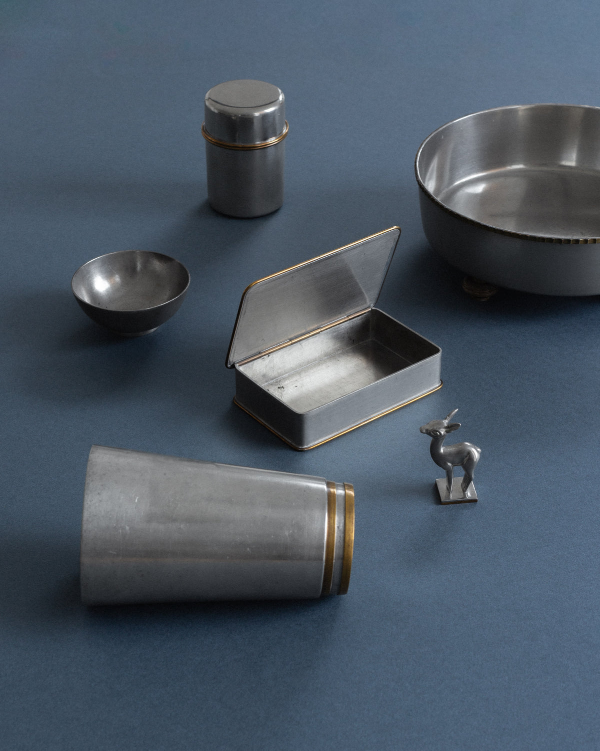Pewter and Brass Box by Nils Fougstedt for Svenskt Tenn, 1950 — side angle