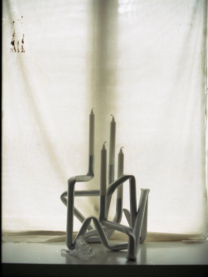Bucati Candle Holder (brushed aluminium) — close-up