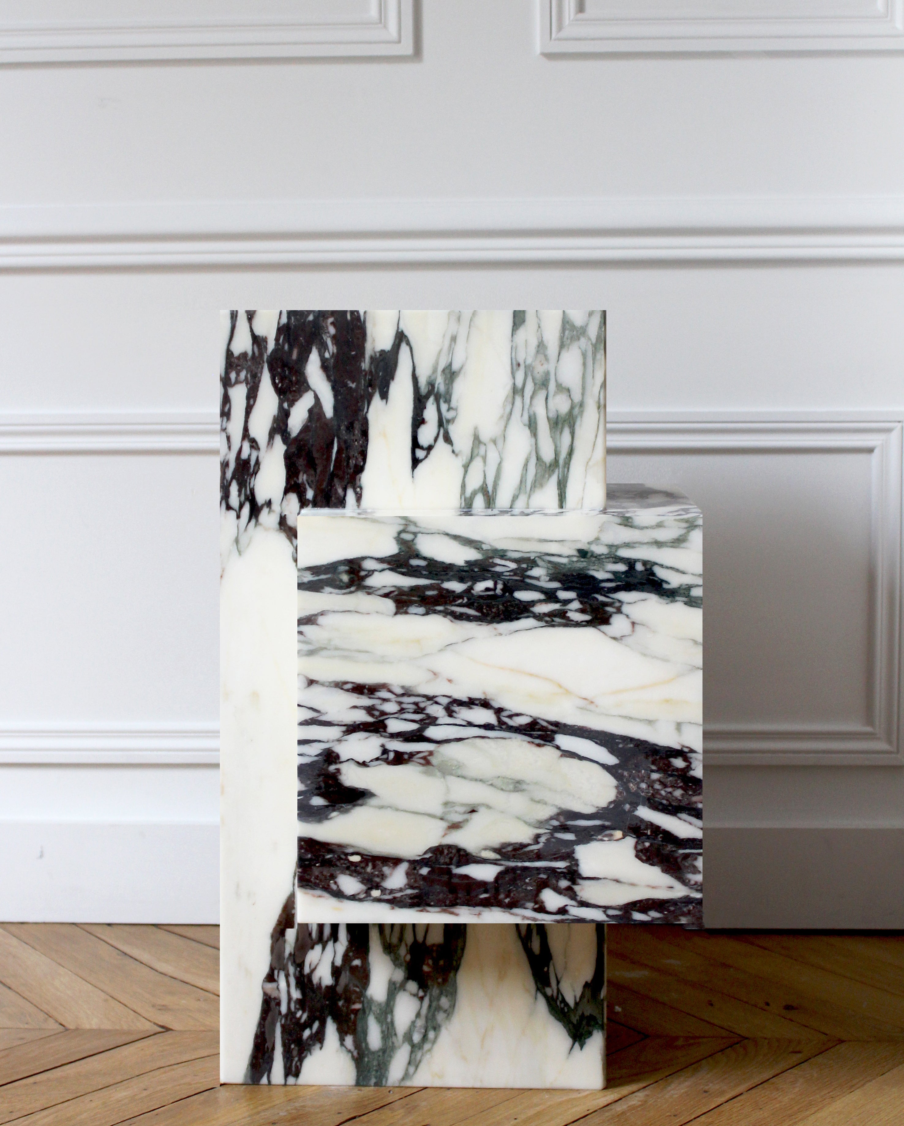 Ella Calacatta Viola Marble Table — side angle