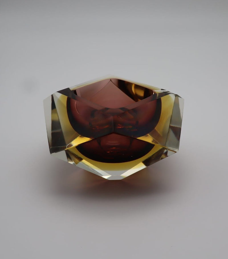 Diamond Murano Glass ashtray by Flavio Poli for Seguso 60's | The Oblist — amber and clear glass