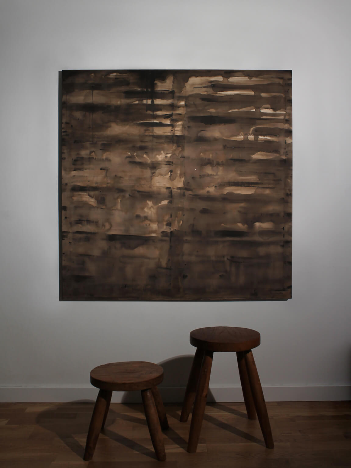 Horizontal Organic Lines In Brown By Karina Savonenko, 100x100cm — alternate view