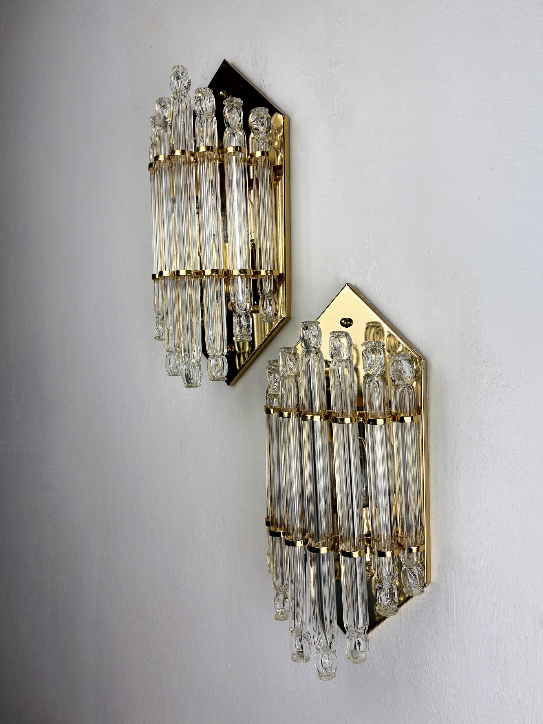 Pair of Venini wall lights, Murano cut glass, Circa 1970's, Italy — side angle