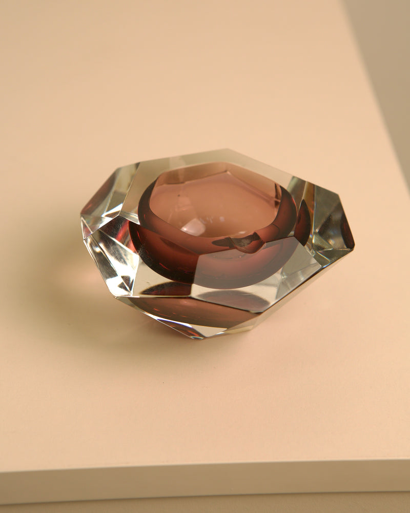 Crystal Murano glass diamond ashtray showing faceted angles