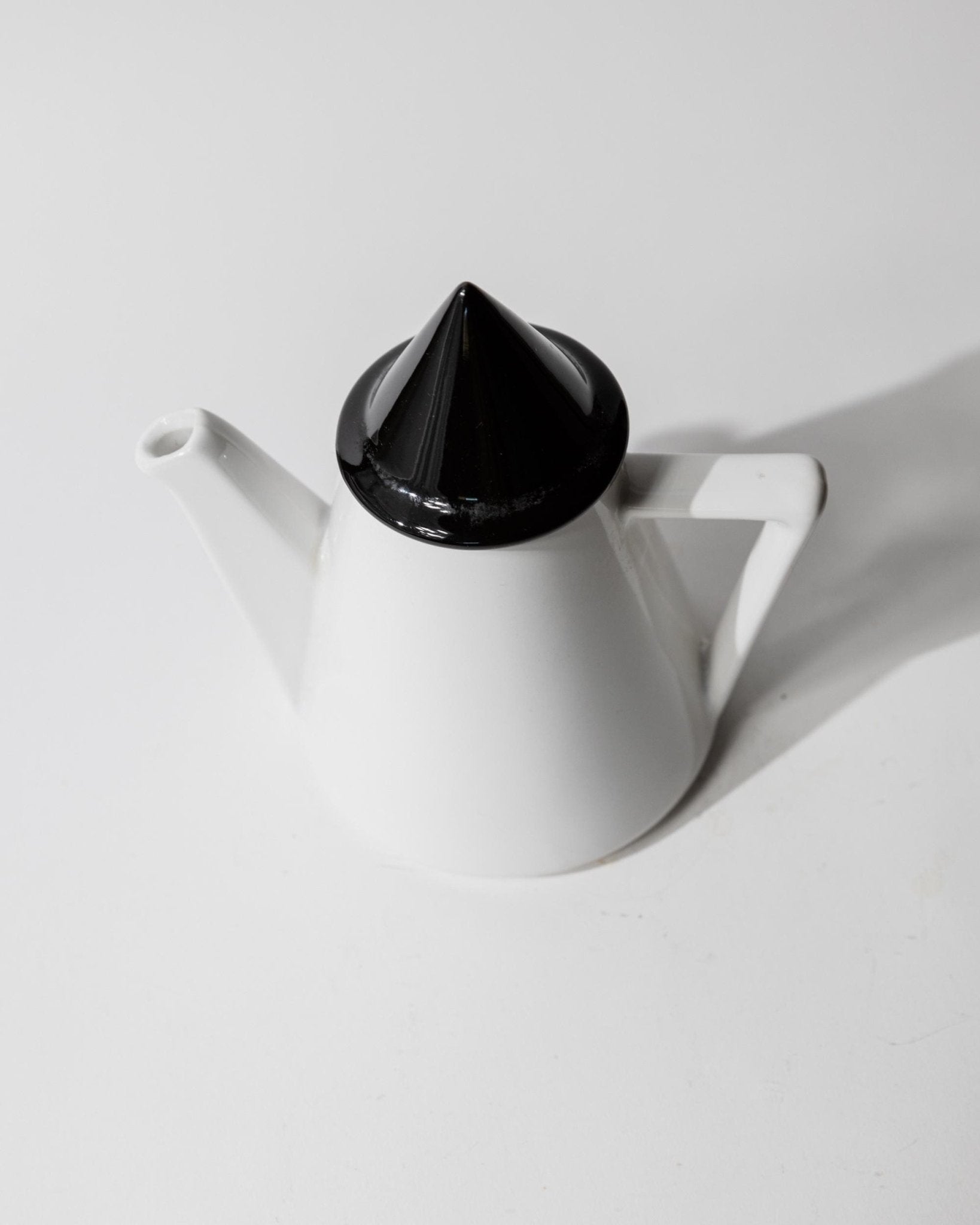 Vintage 1980s Ceramic Coffee or Tea Pot, Memphis Postmodern Design, Black and White Triangle, Sculptural Tableware, Elegant Gift Idea — lifestyle setting