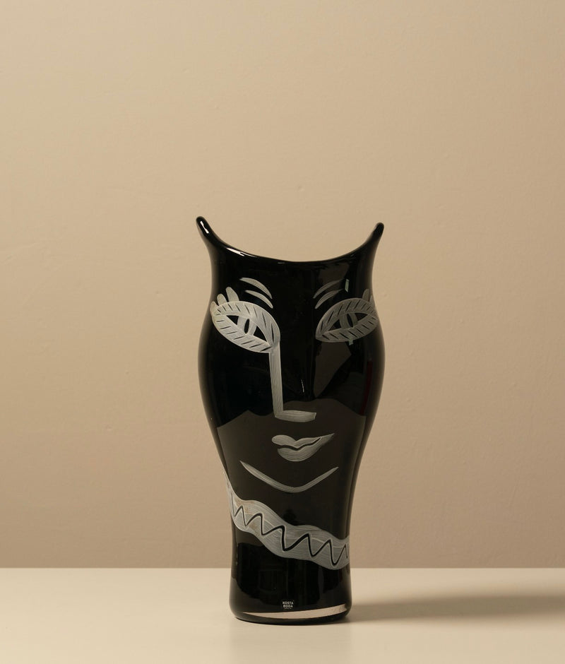Kosta Boda Vase in Glass by Les Objets Amsterdam | The Oblist — black glass with silver accents