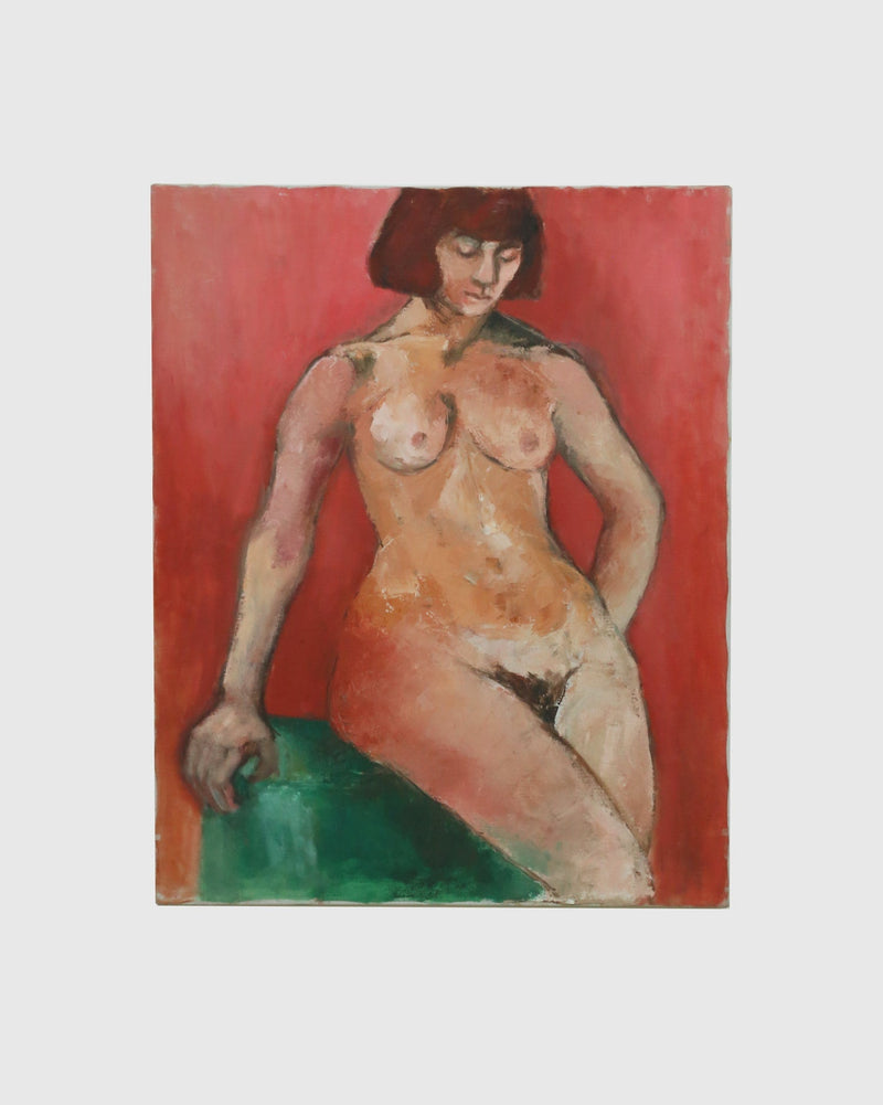 Red Nude, Original Painting by Sandra Orlovsky | The Oblist — oil on canvas, red background