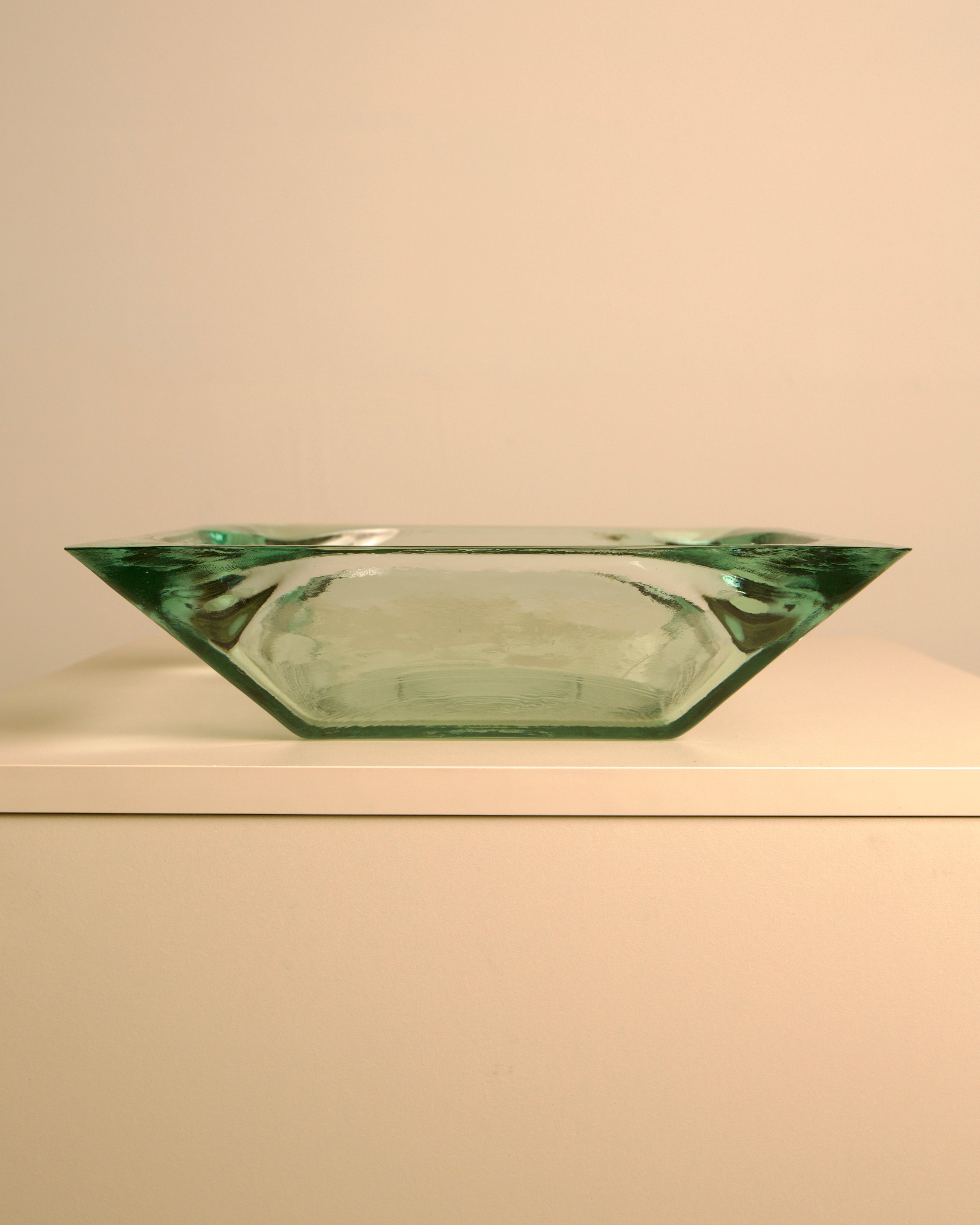 Large Italian glass basket by Fontana Arte, 1960s — side angle