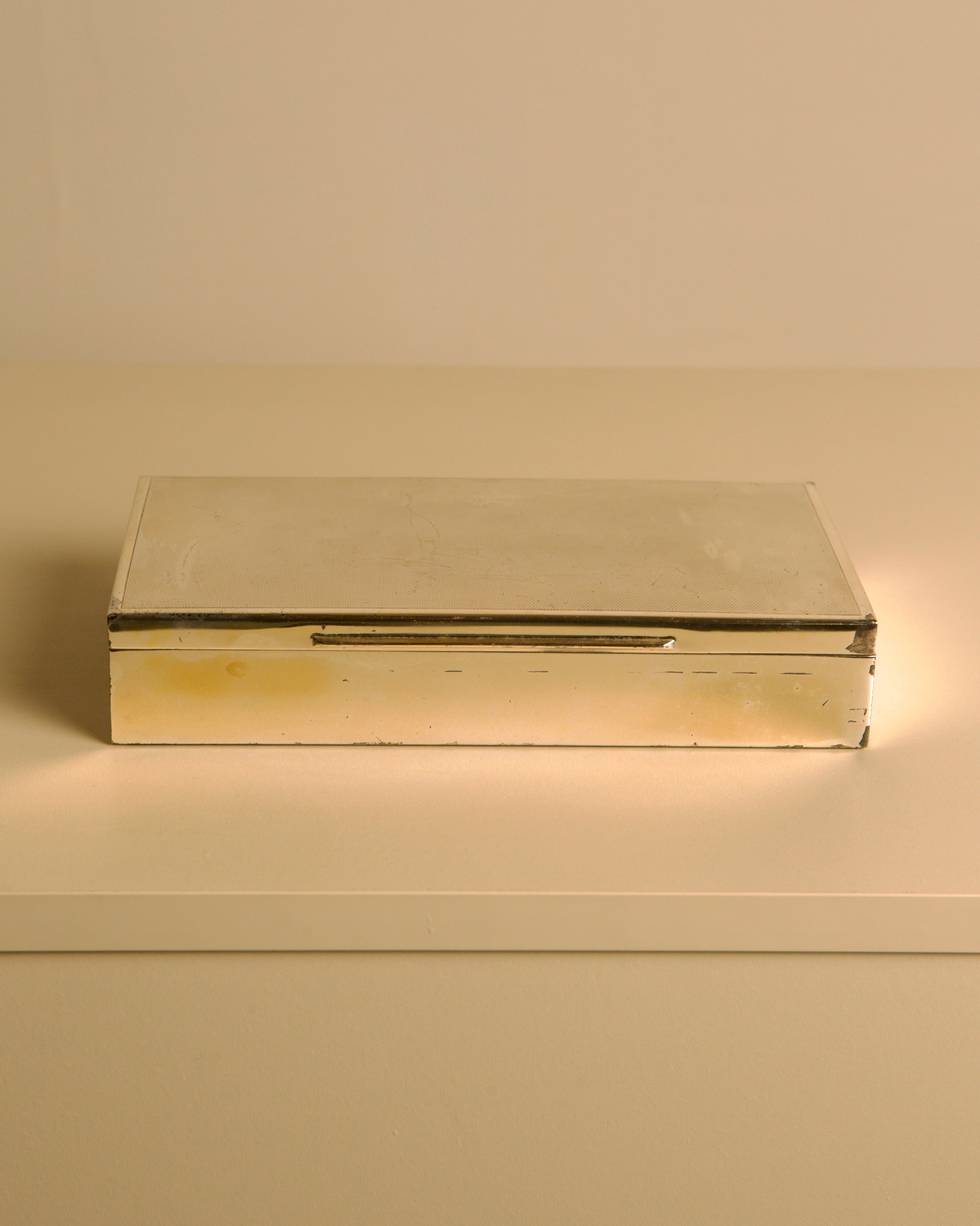 Rectangular Italian Box in Silver-plated, 1960s — side angle on neutral background