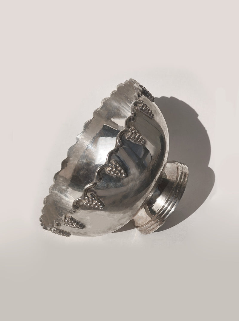 Silver-plated decorative fruit cup with grape motif detail