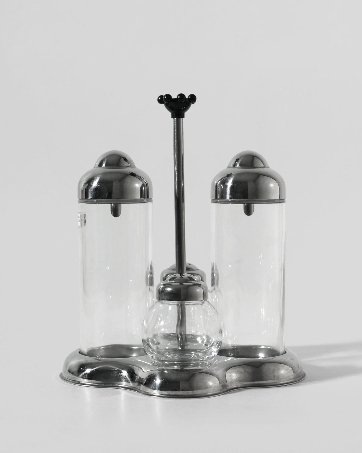 Stainless Steel Memphis Set by Matteo Thun | The Oblist — vintage design, clear glass