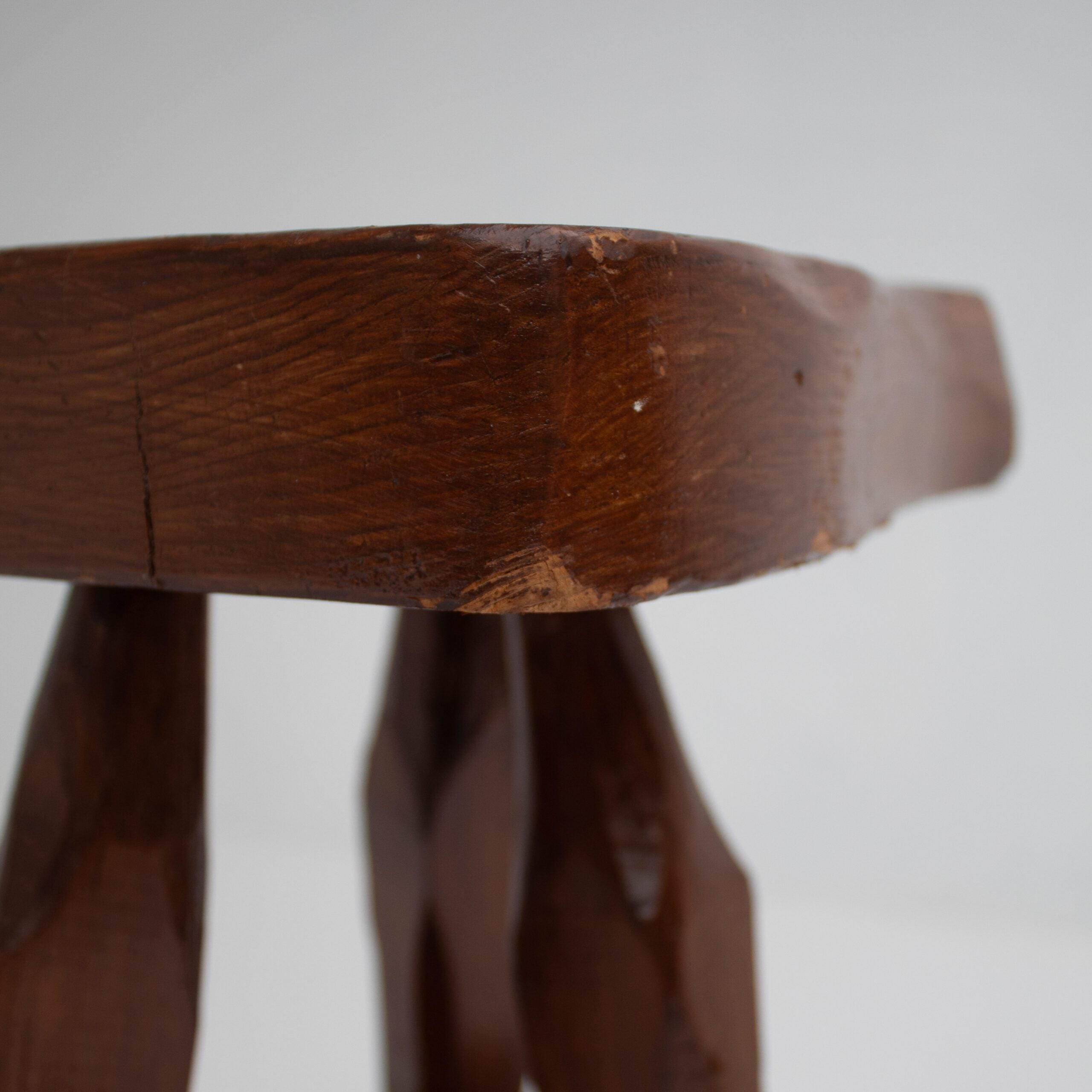 Pair of Sculptural Solid Wood Brutalist Stools, France, 1960s — alternate view