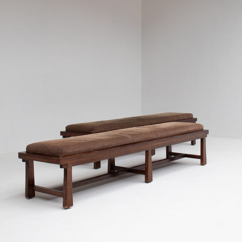 Rustique Bench in Wood with Cushion — angled view of brown cushion on wooden frame