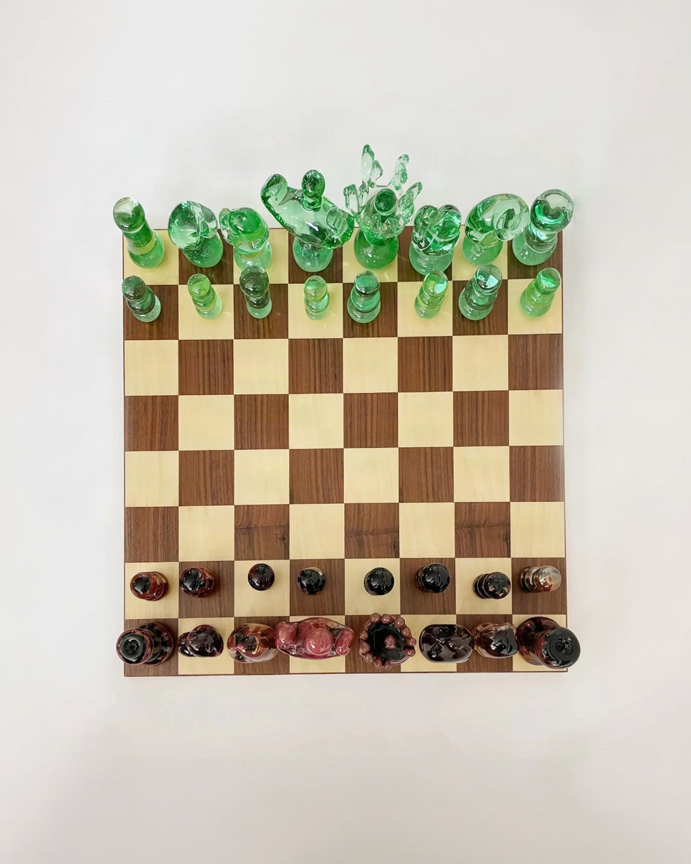 Late 20th Century Art Glass Murano Chess Set with Wood Board by virga | The Oblist