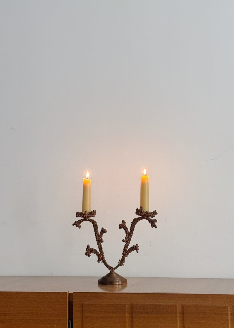 Metal Coral Form Candlestick, Brutalist Folk Art Poland — detail view
