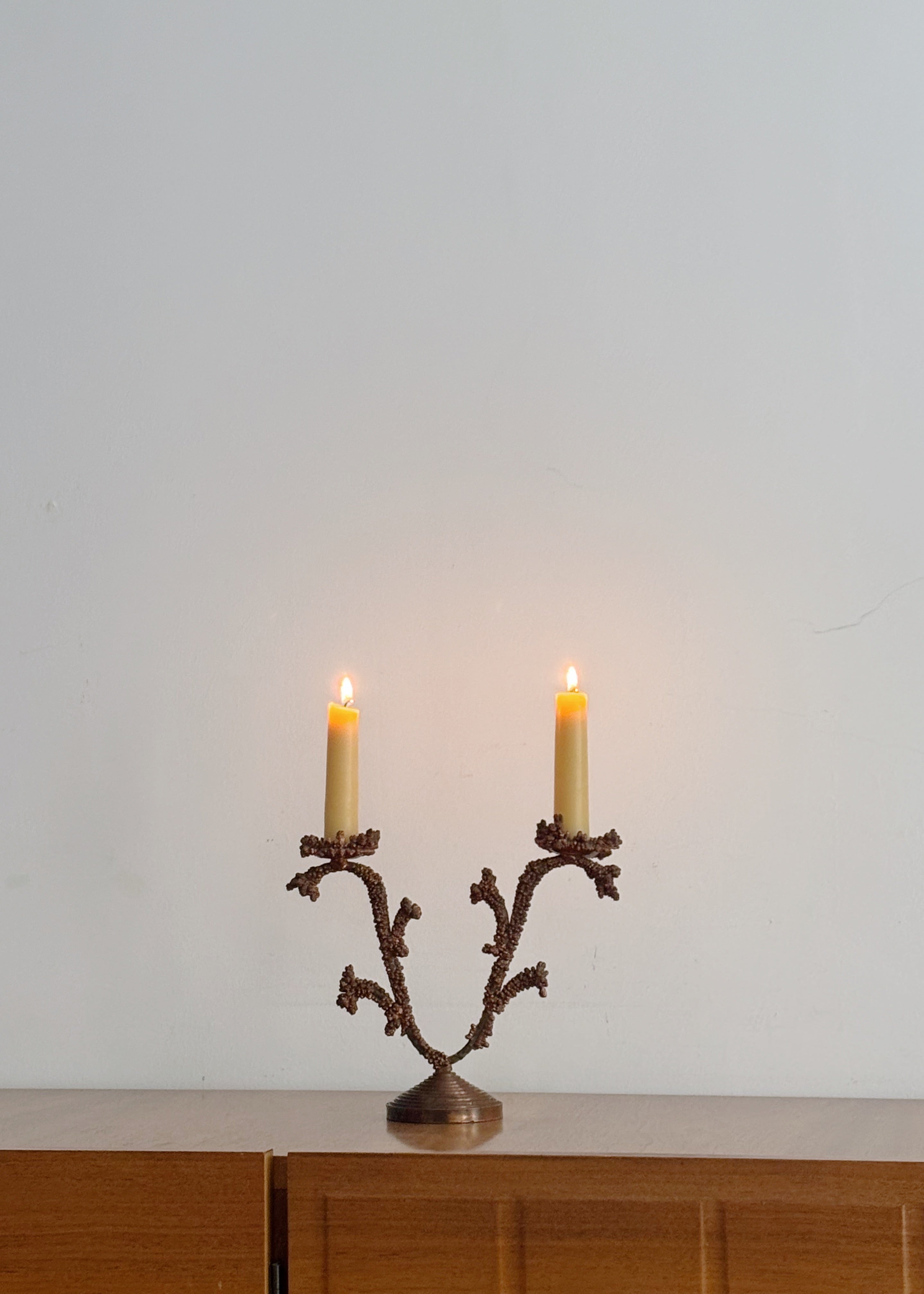 Metal Coral Form Candlestick, Brutalist Folk Art Poland — detail view