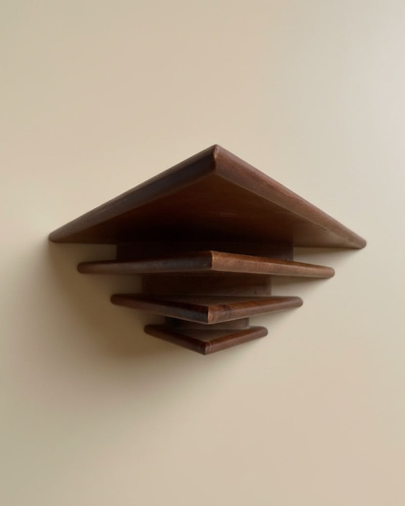 Geometric Wooden Letter Holder — close-up of layered walnut shelves