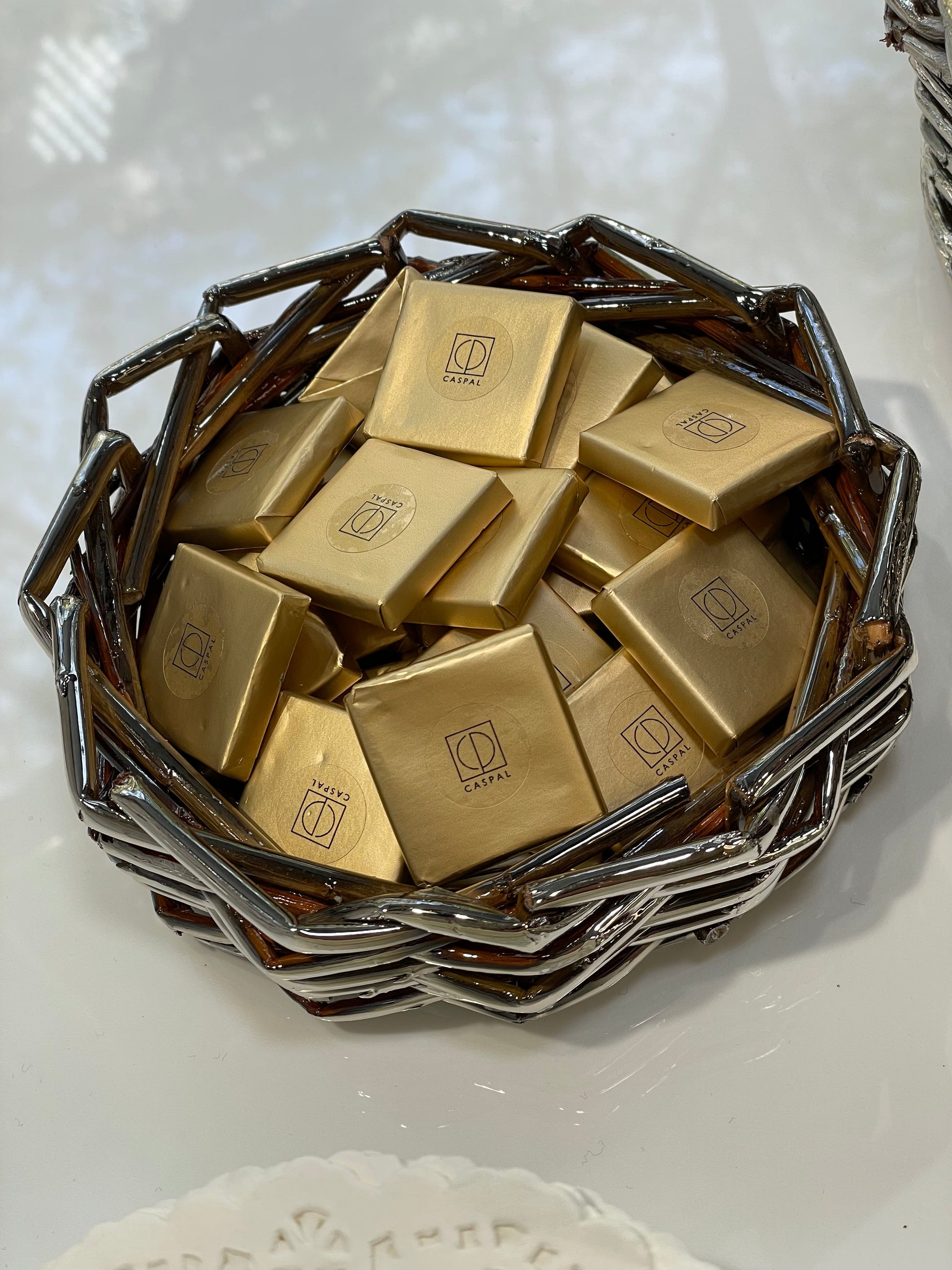 Contemporary Baskets - Mini Woven Metal-Plated Collection — side angle