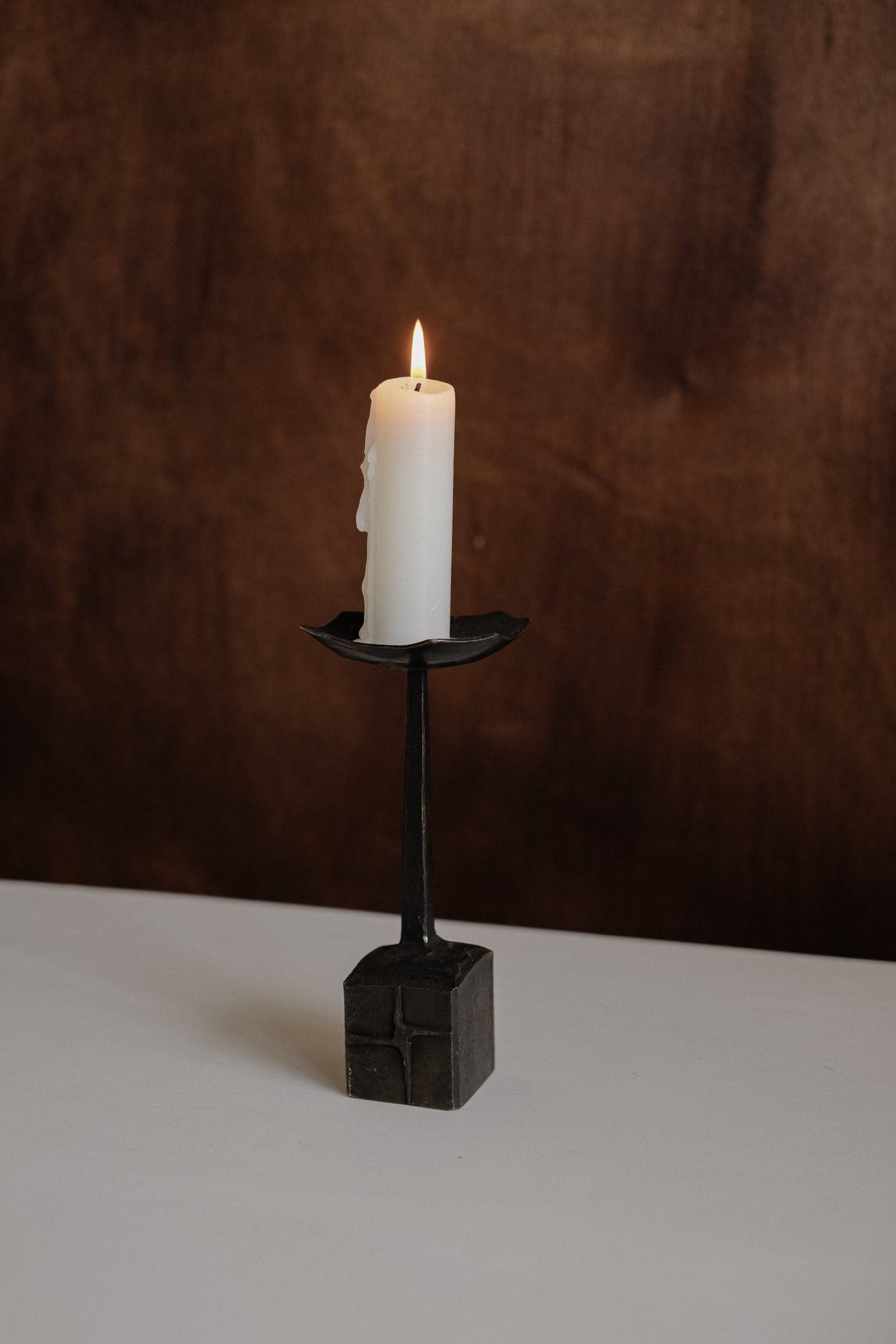 Vintage Brutalist Candle Holder — side angle