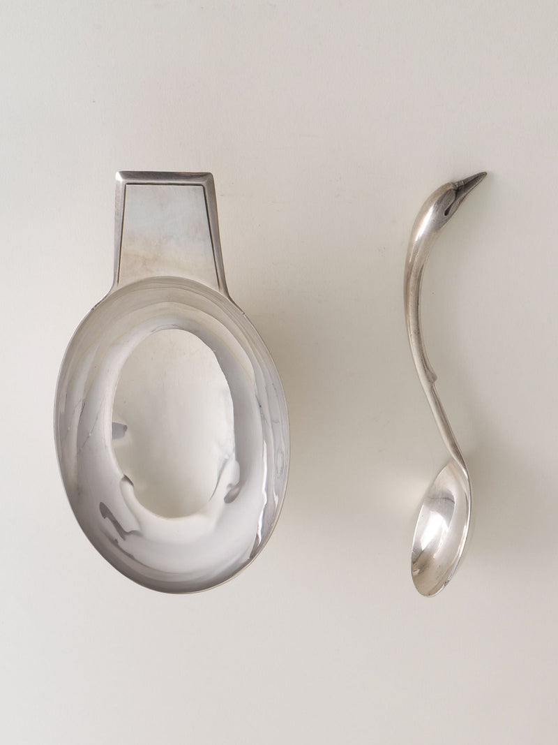Christofle Silver Swan — close-up of polished silver shallow bowl and spoon
