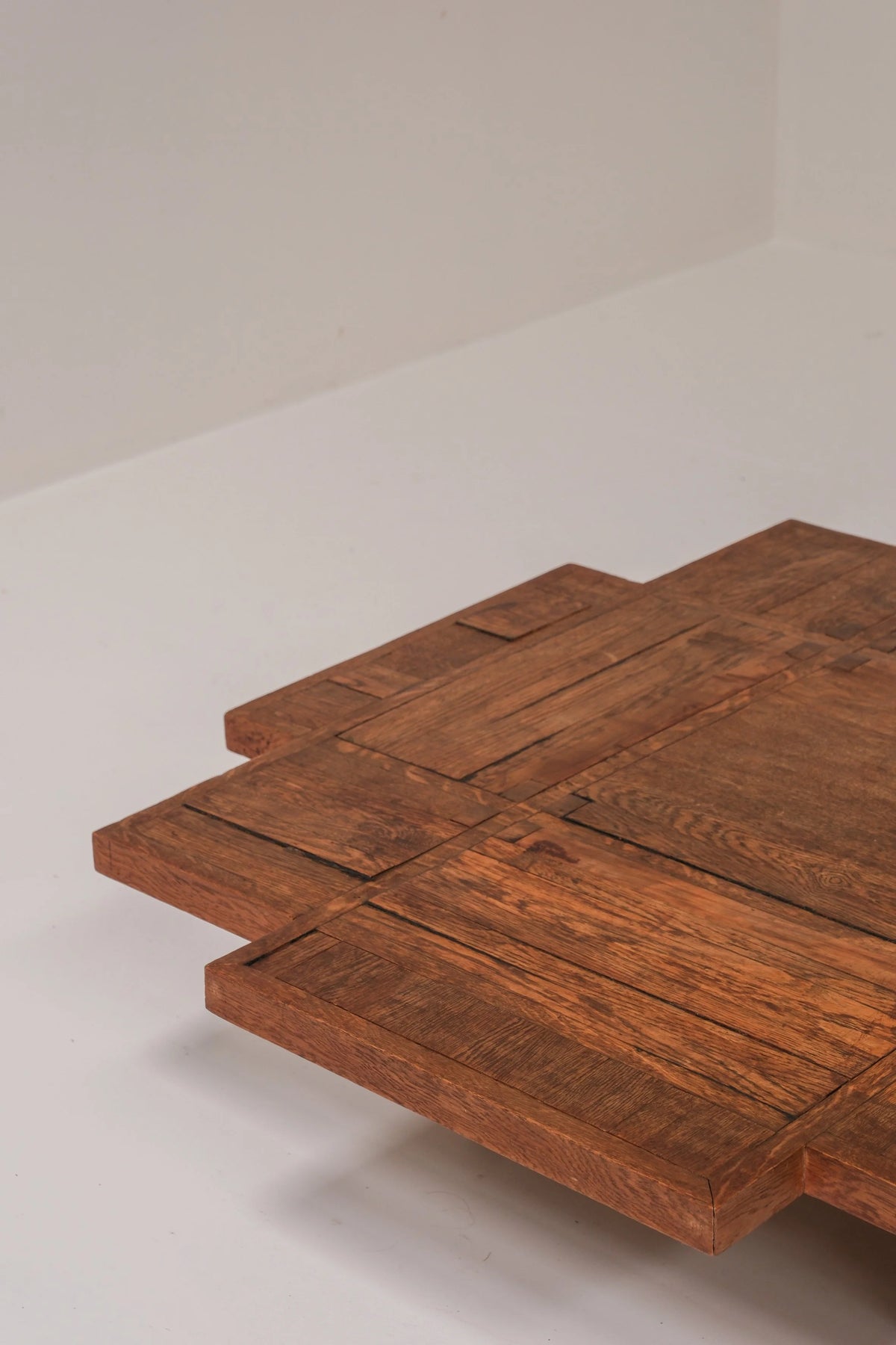 Unique Dutch Brutalist Square Oak Coffee Table, Netherlands, 20th Century — alternate view
