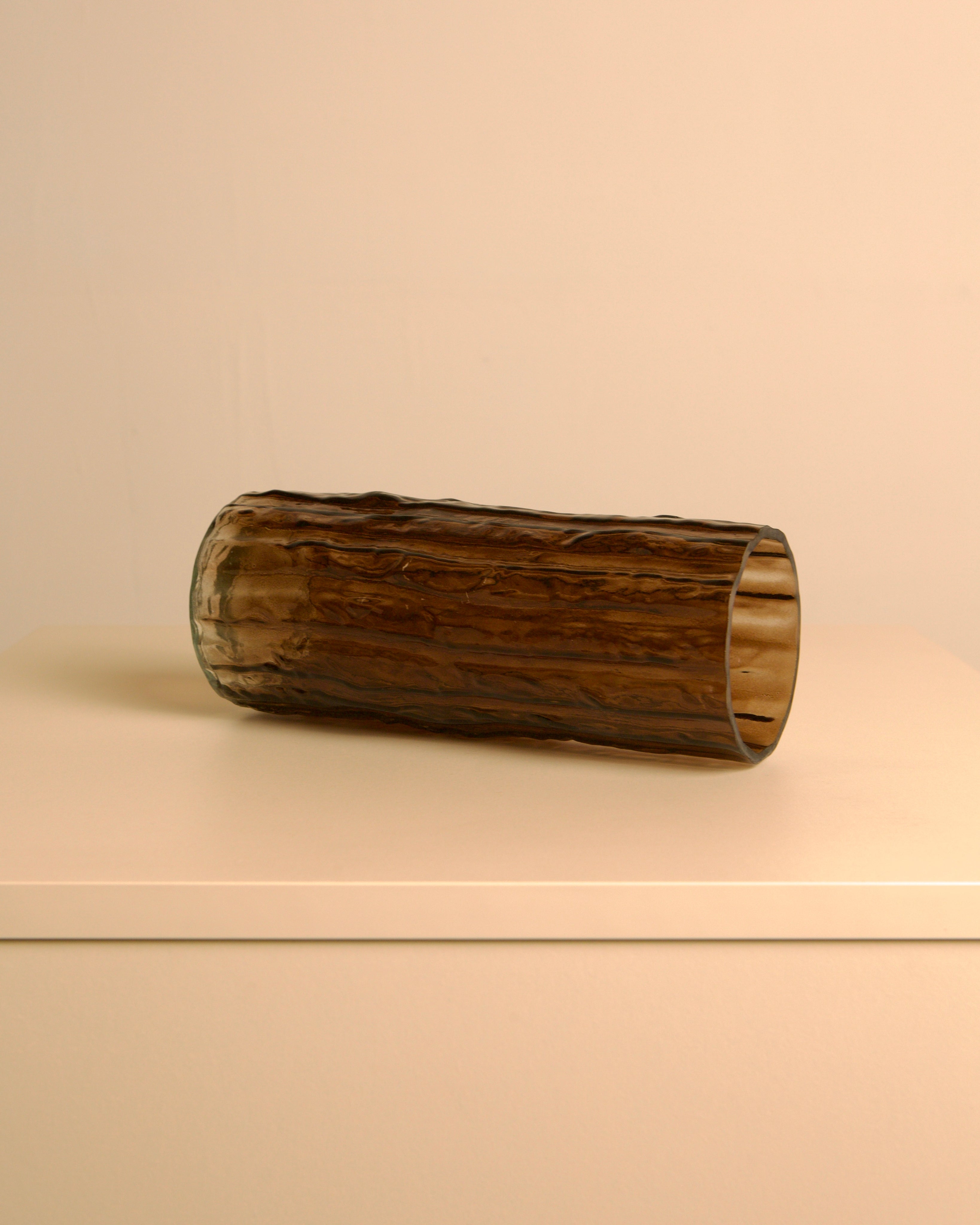 Amber Blown Glass Vase with Bark Texture, Italy, 1980s — close-up
