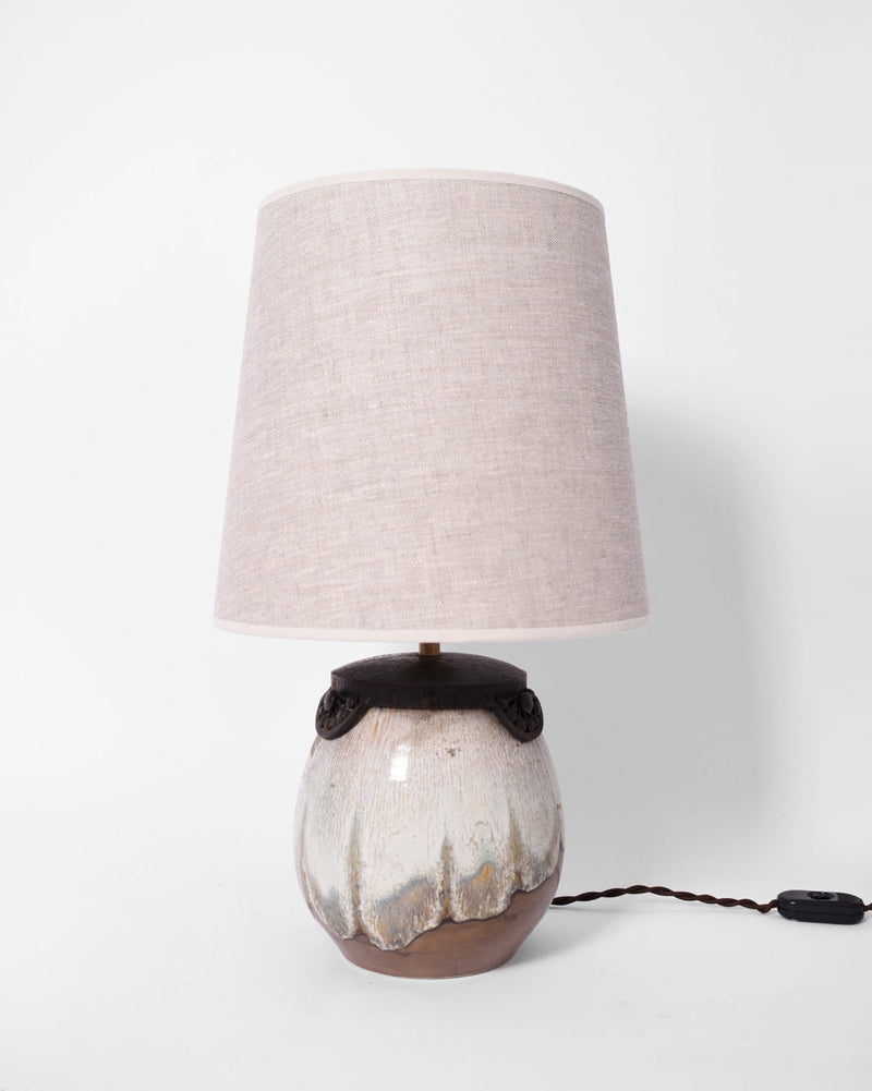 Art Deco Style Lamp in Enamelled Sandstone Keramis by Barracuda Interiors | The Oblist — handcrafted ceramic, neutral tones
