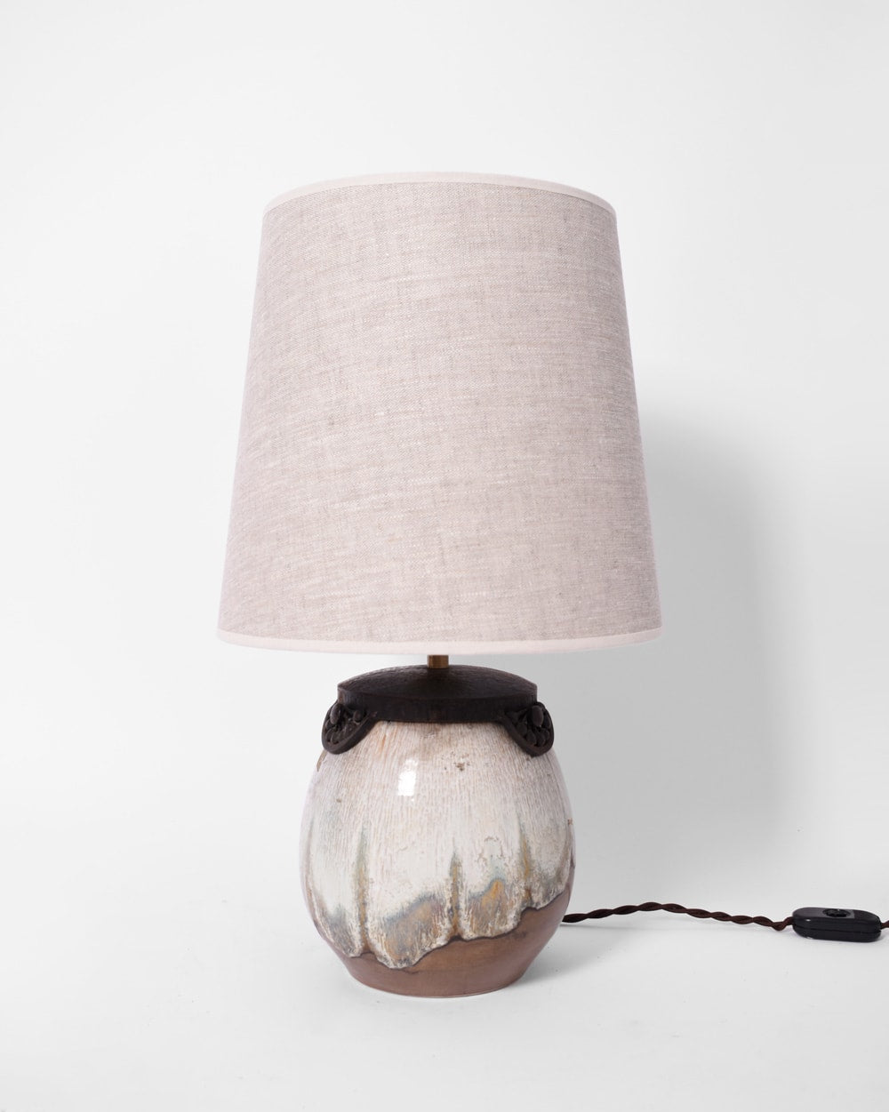 Art Deco Style Lamp in Enamelled Sandstone Keramis by Barracuda Interiors | The Oblist — handcrafted ceramic, neutral tones