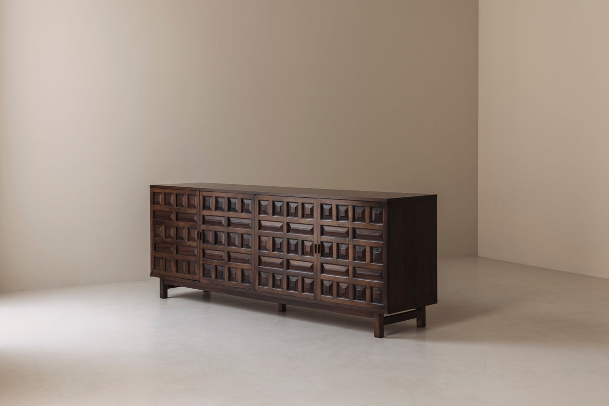 Brutalist Spanish Sideboard with Graphical Doors, 1970s — view 9