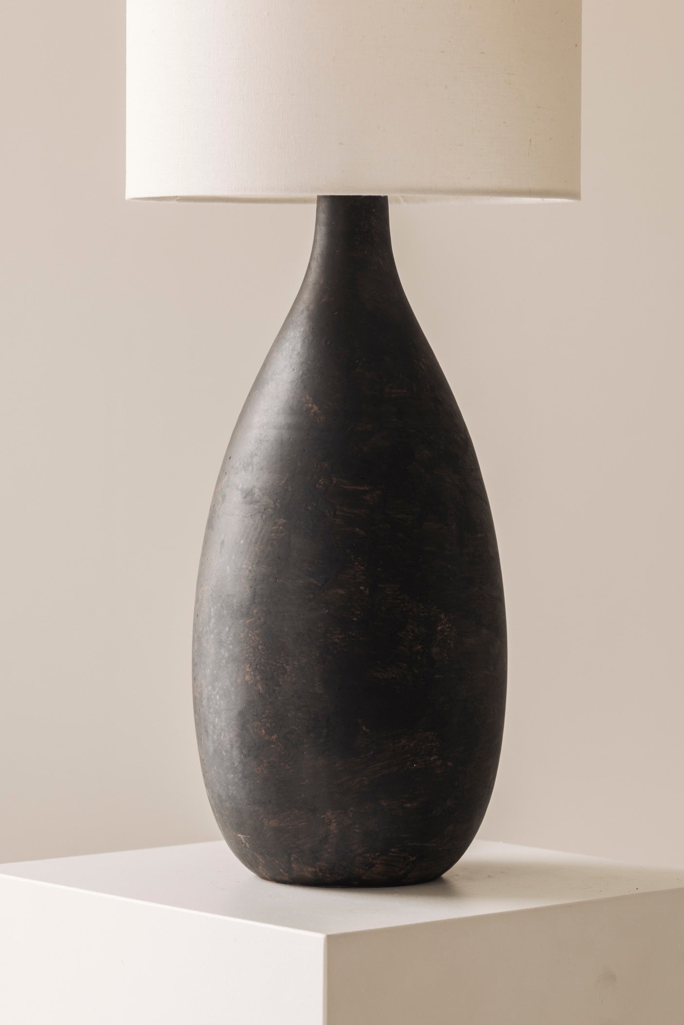 Sculptural Ceramic Table Lamp from Sweden, 1960s — side view highlighting dark ceramic finish