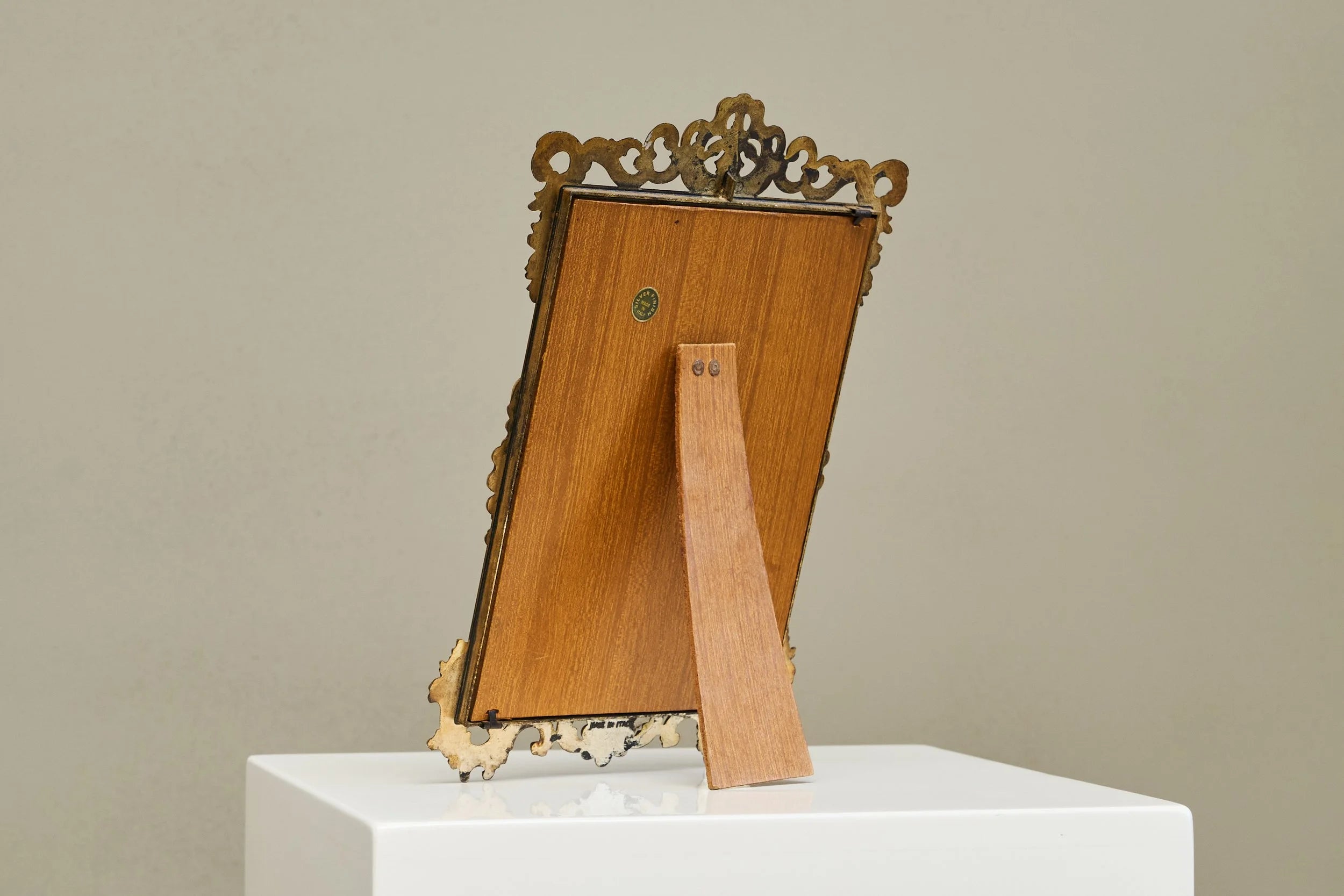 Ornate Italian Table Mirror in Patinated Silver Plated Brass, Mid 20th Century — view 9