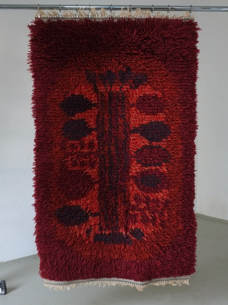 Vintage Swedish Red Wool Rya Rug | 1960s by Veter Vintage | The Oblist — red wool material
